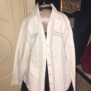 Linen white blouse with black trim